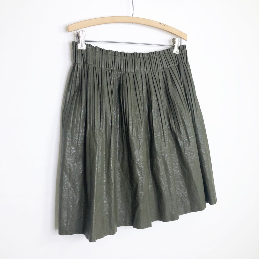 Anthropologie olive green faux, leather pleated skirt - Picture 7 of 11